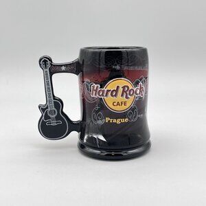 Hard Rock Cafe Prague Commemorative Coffee Mug Black Acoustic Guitar Handle